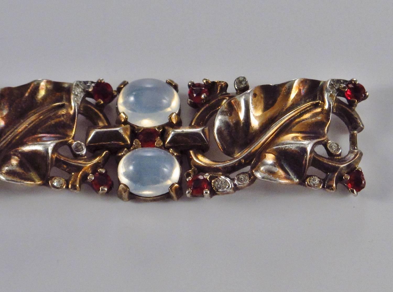 Trifari Vintage Bracelet Moonstones on Vermeil Gold Gilt Sterling Silver, Alfred For Sale 4