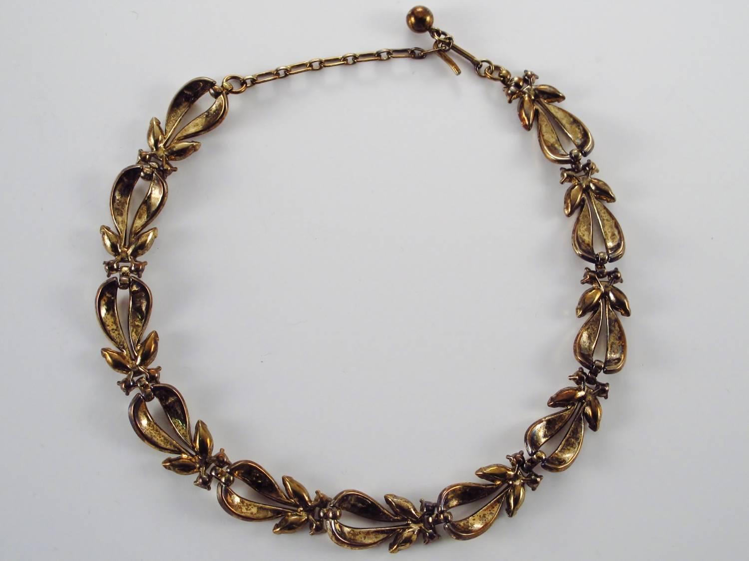 Mid-20th Century Trifari Gold Plate & Rhinestone Necklace, Bracelet and Earrings Alfred Phillipe