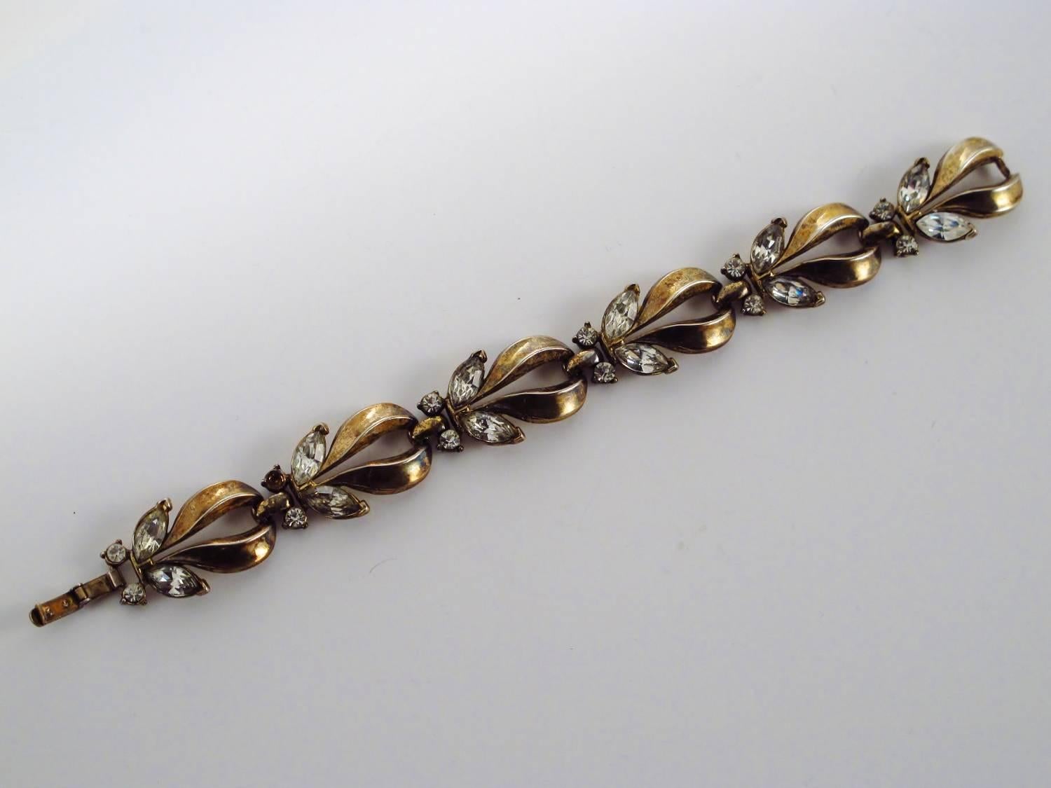 Trifari Gold Plate & Rhinestone Necklace, Bracelet and Earrings Alfred Phillipe 2