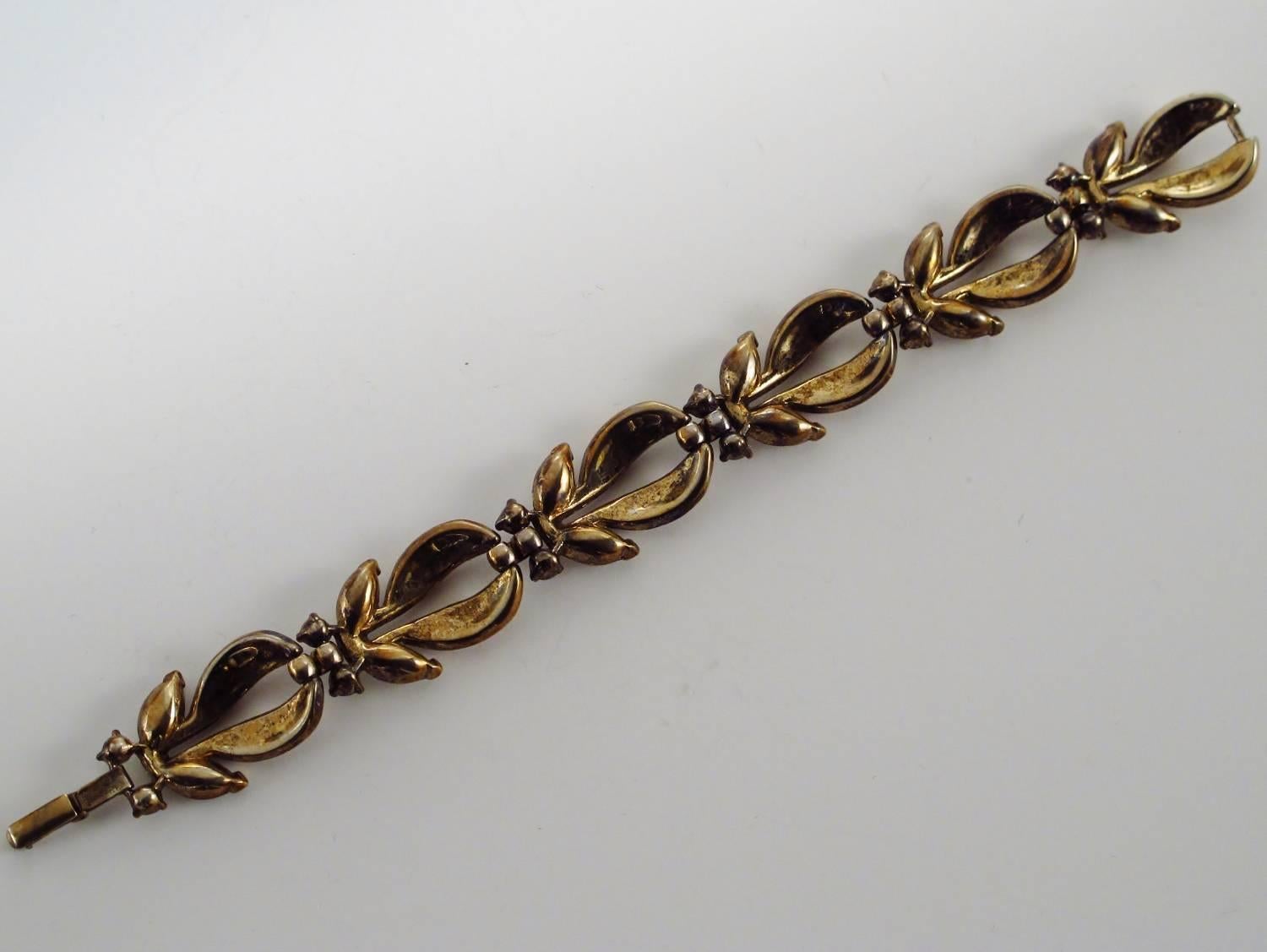 Trifari Gold Plate & Rhinestone Necklace, Bracelet and Earrings Alfred Phillipe 3