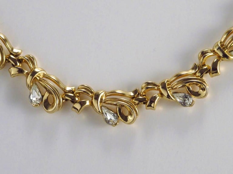 Trifari Vintage Bow with Rhinestones Gold Tone Necklace circa 1950s ...