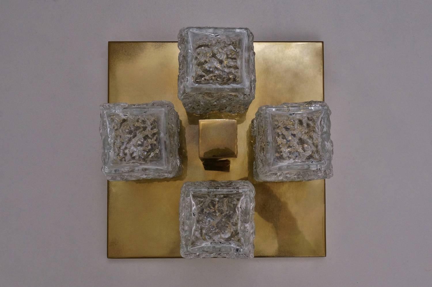 Kalmar ceiling light in the Brutalist style, glass and brass by J.T.Kalmar, circa 1970s, Austrian.

This light has been thoroughly cleaned respecting the vintage patina. It has been newly rewired, earthed, in full working order and ready to install.