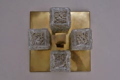 Kalmar Ceiling Light Brutalist Glass & Brass Kalmar, Hillebrand, Austrian
