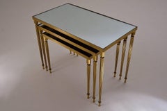 Maison Baguès Nesting Tables, Brass and Mirror, 1969, French