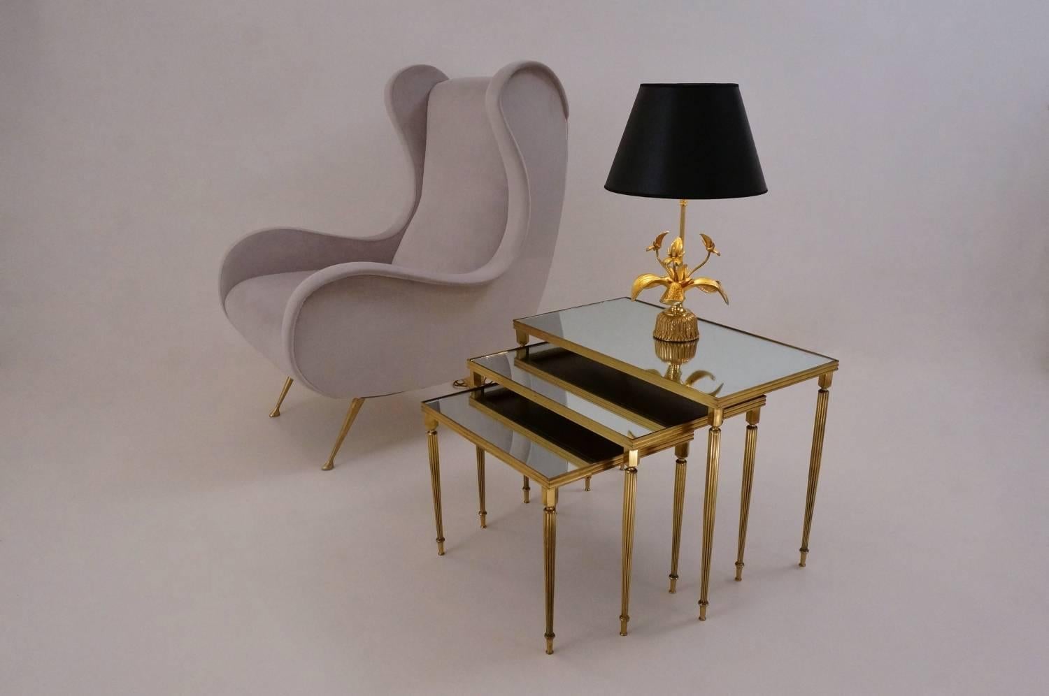 Maison Baguès Nesting Tables, Brass and Mirror, 1969, French In Excellent Condition In London, GB