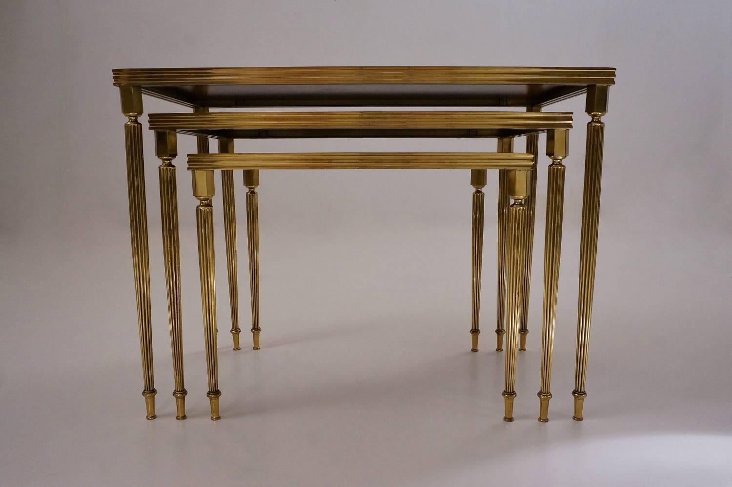 Maison Baguès Nesting Tables, Brass and Mirror, 1969, French 1