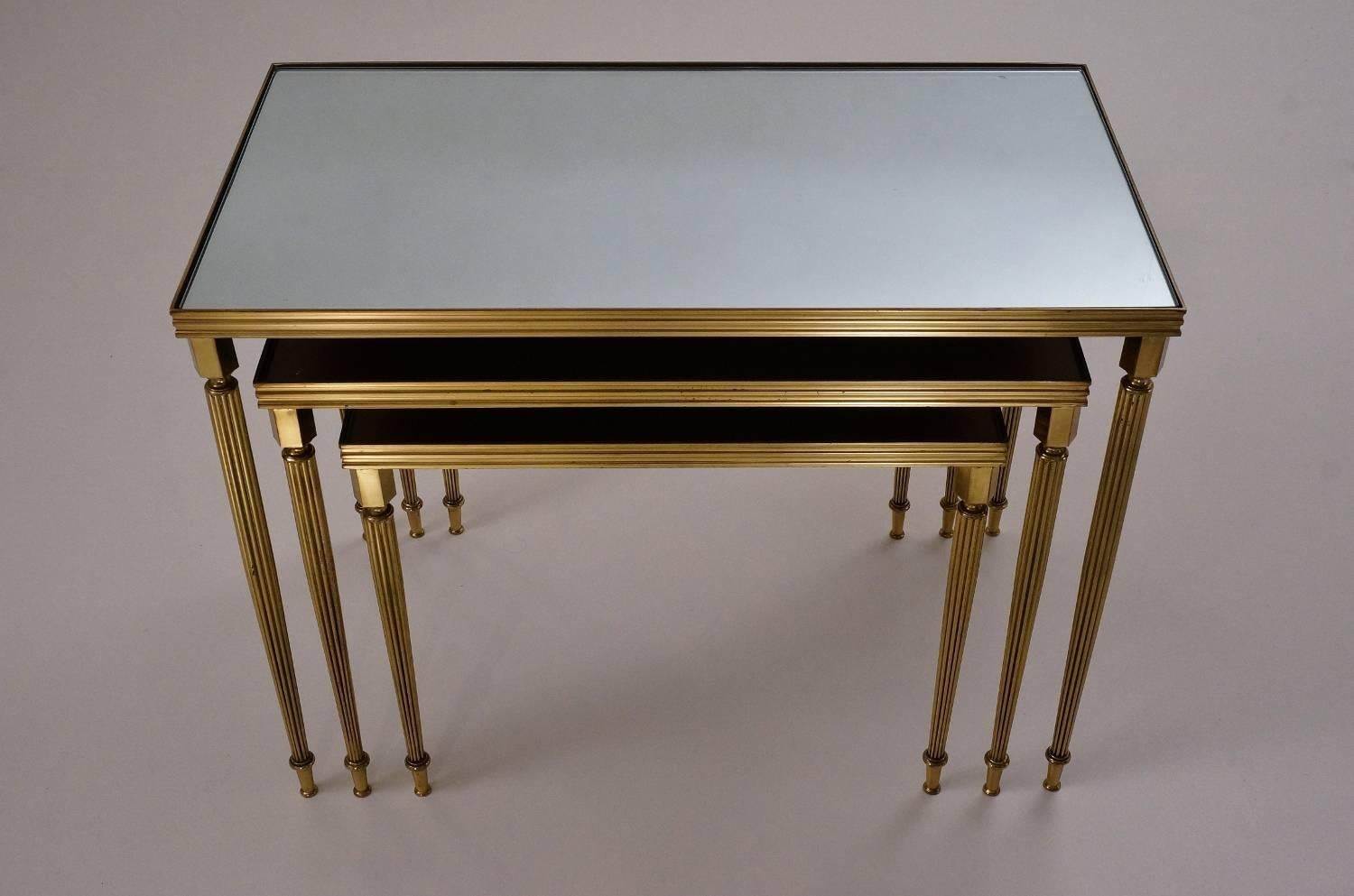 Maison Baguès Nesting Tables, Brass and Mirror, 1969, French 2