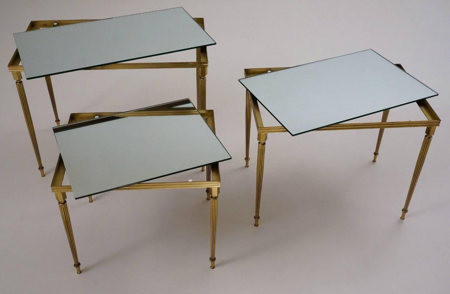 Maison Baguès Nesting Tables, Brass and Mirror, 1969, French 4