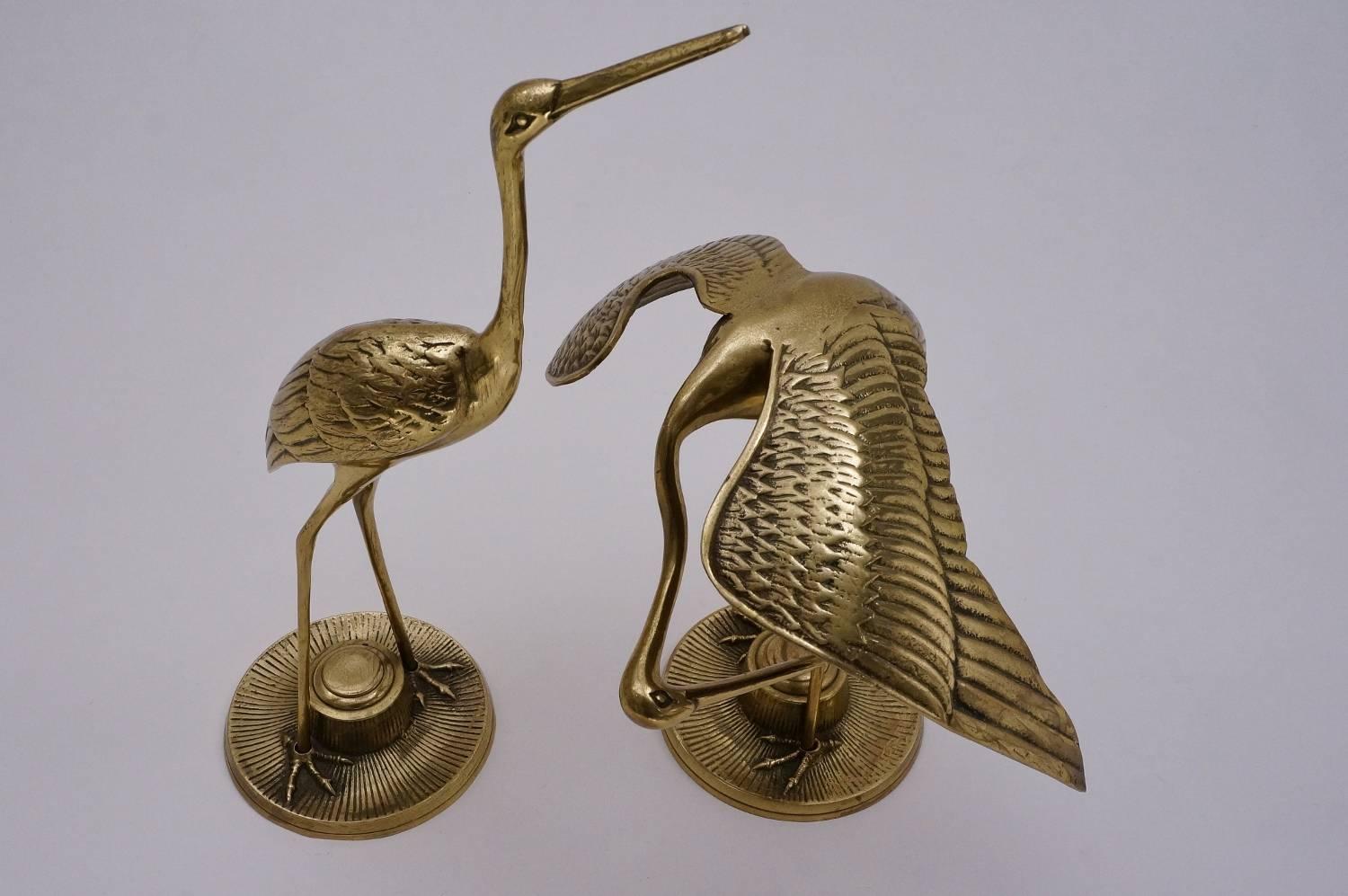 Pair of Brass Bird Sculptures, Herons, circa 1960s, French 1