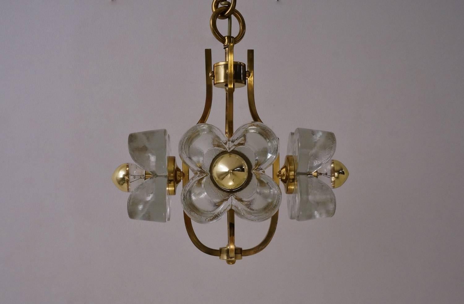Often attributed to Kalmar Lighting this flower chandelier is by Sische Lighting of Germany.

This chandelier has been thoroughly cleaned respecting the vintage patina. It is newly rewired with gold cable which is earthed. It is in full working