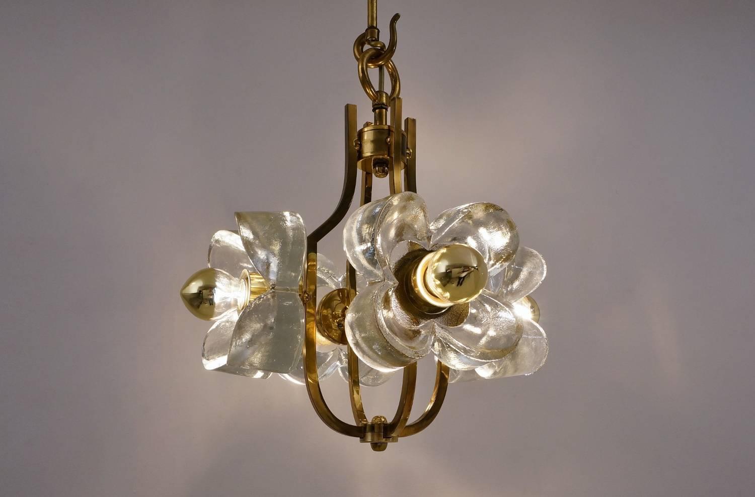 Post-Modern Kalmar flower chandelier glass & brass, 1965, Sische Lighting