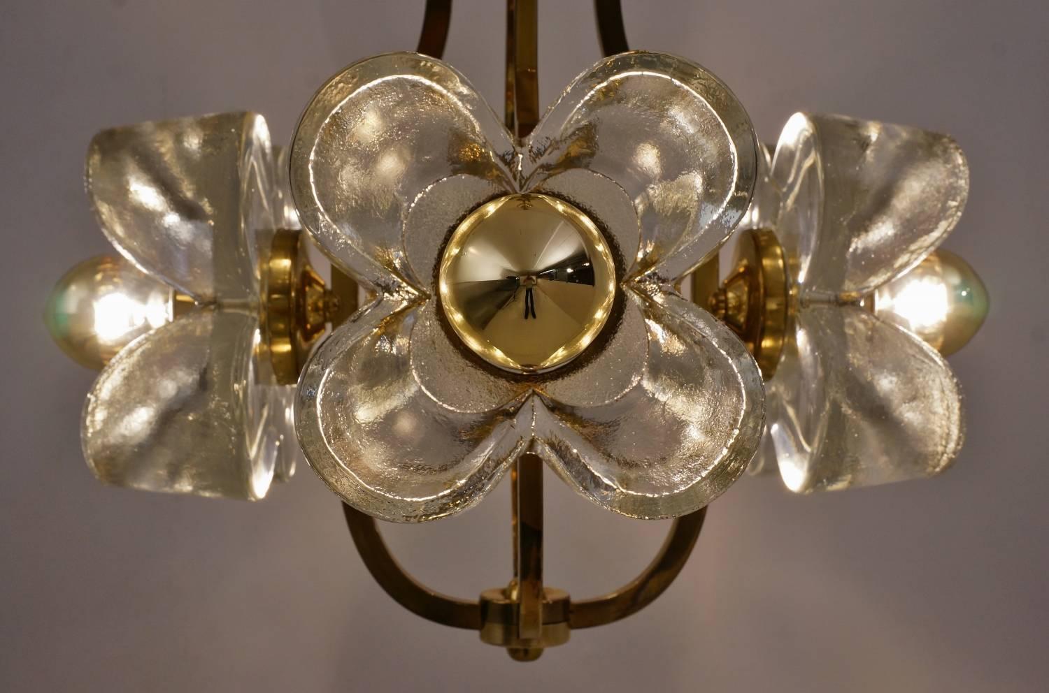 Mid-20th Century Kalmar flower chandelier glass & brass, 1965, Sische Lighting