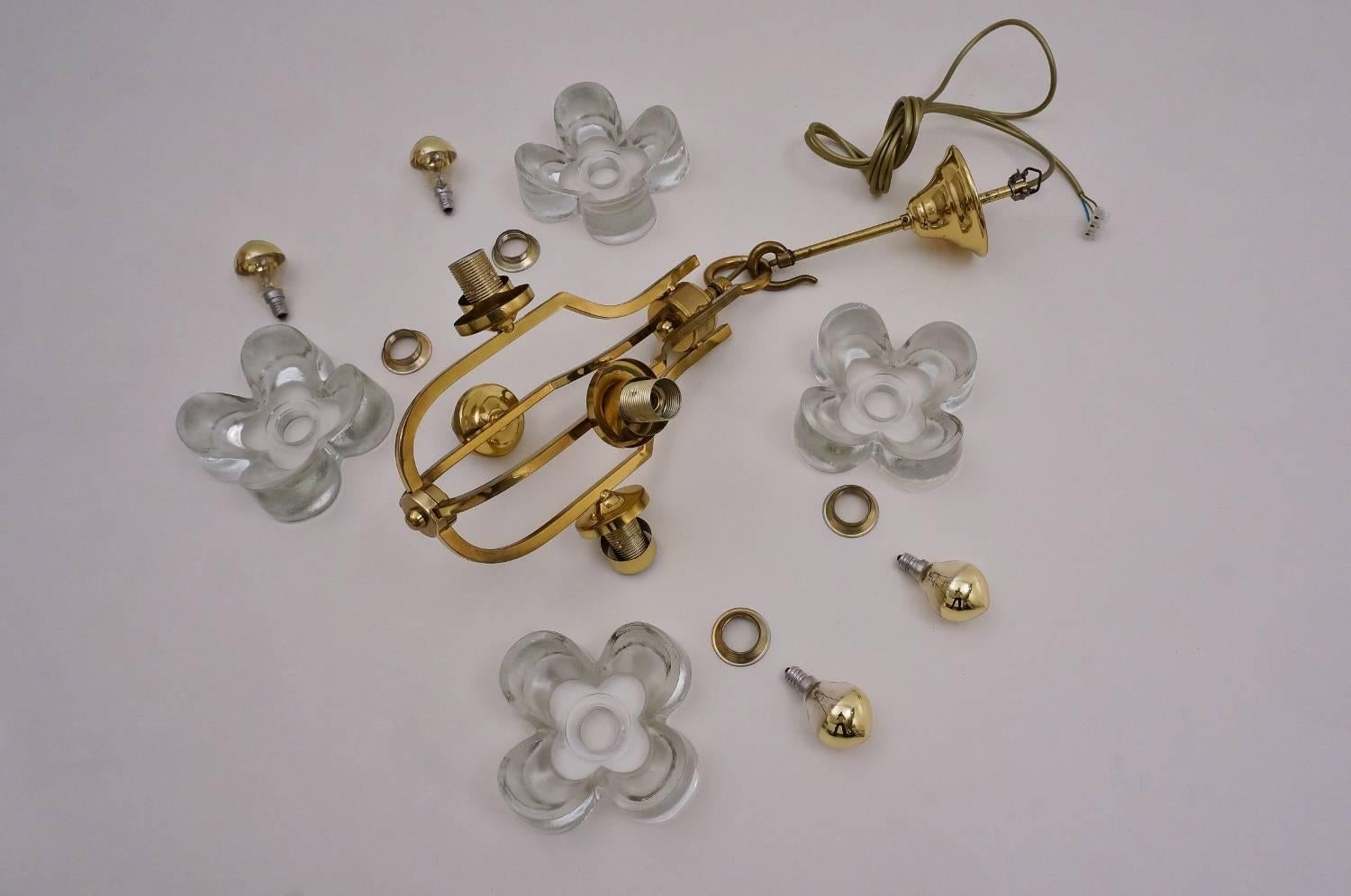 Kalmar flower chandelier glass & brass, 1965, Sische Lighting 1
