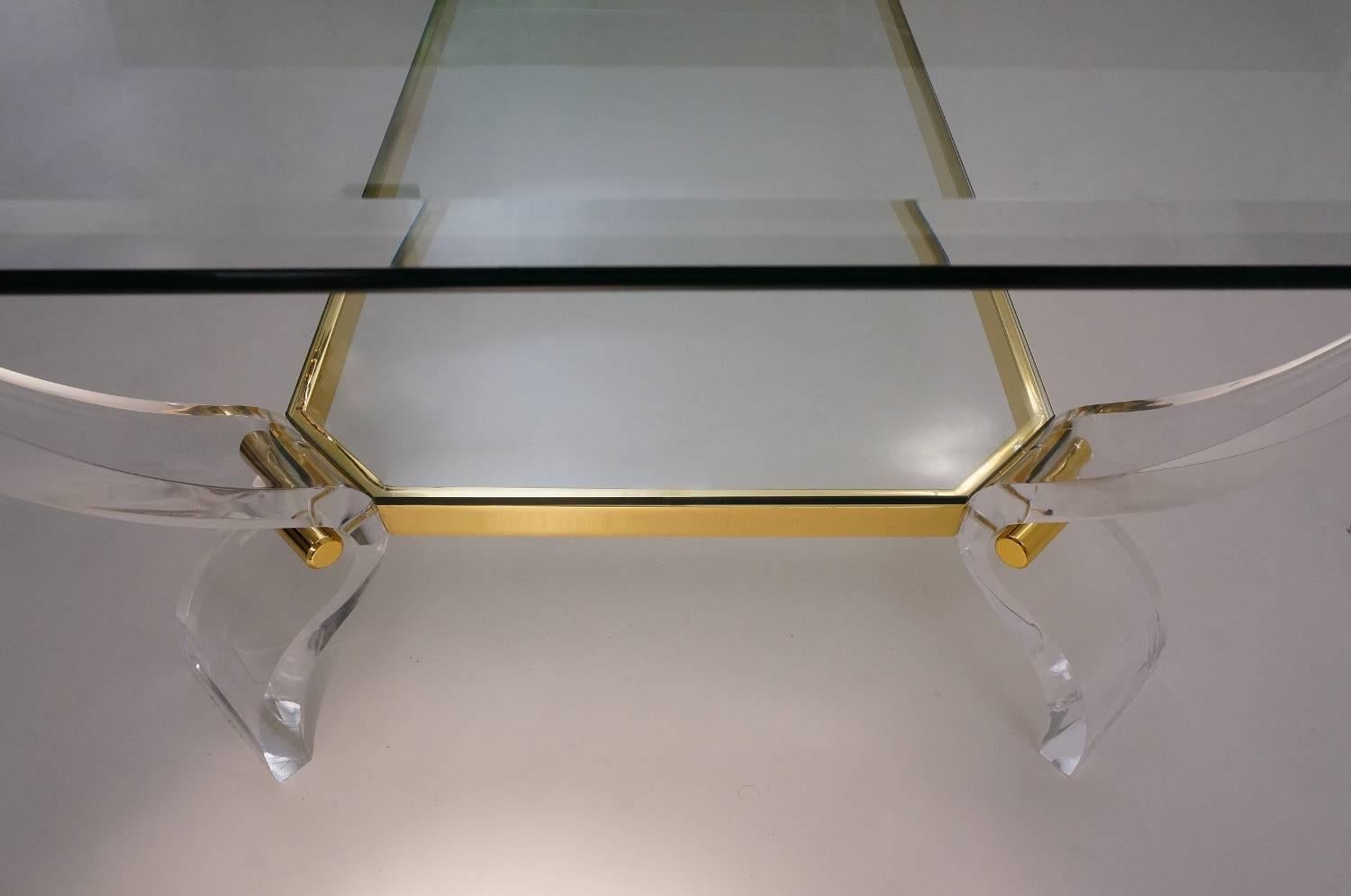 Charles Hollis Jones Table, Lucite with Gilt Detail, circa 1980s, American In Good Condition In London, GB