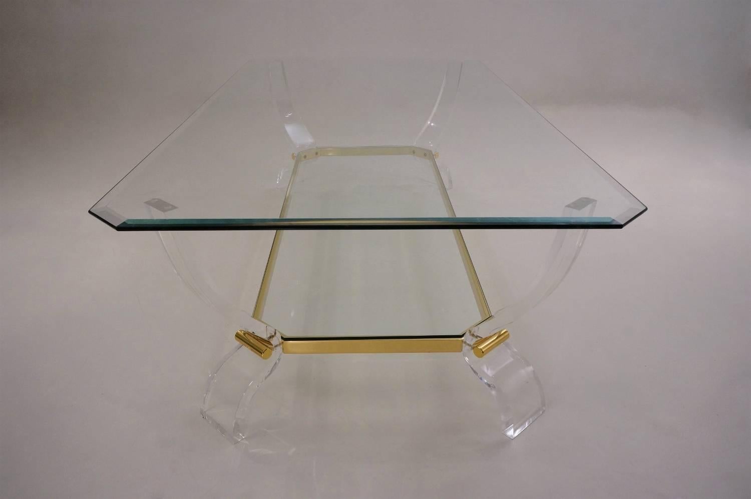Late 20th Century Charles Hollis Jones Table, Lucite with Gilt Detail, circa 1980s, American