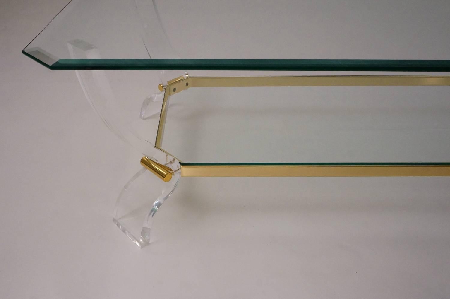 Charles Hollis Jones Table, Lucite with Gilt Detail, circa 1980s, American 1