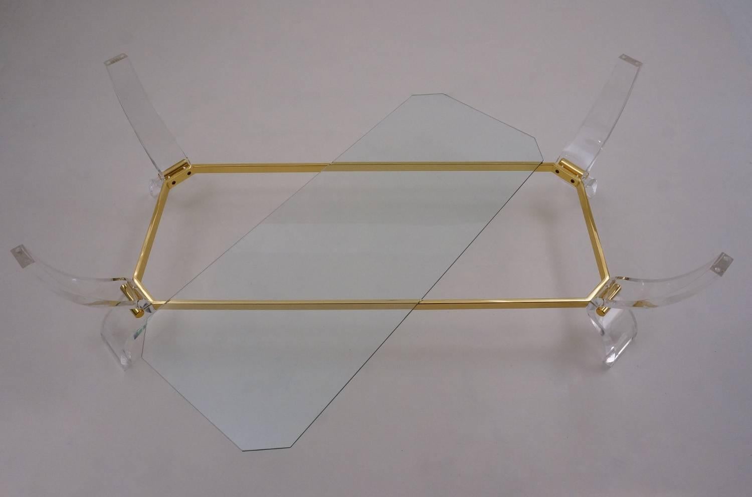 Charles Hollis Jones Table, Lucite with Gilt Detail, circa 1980s, American 2