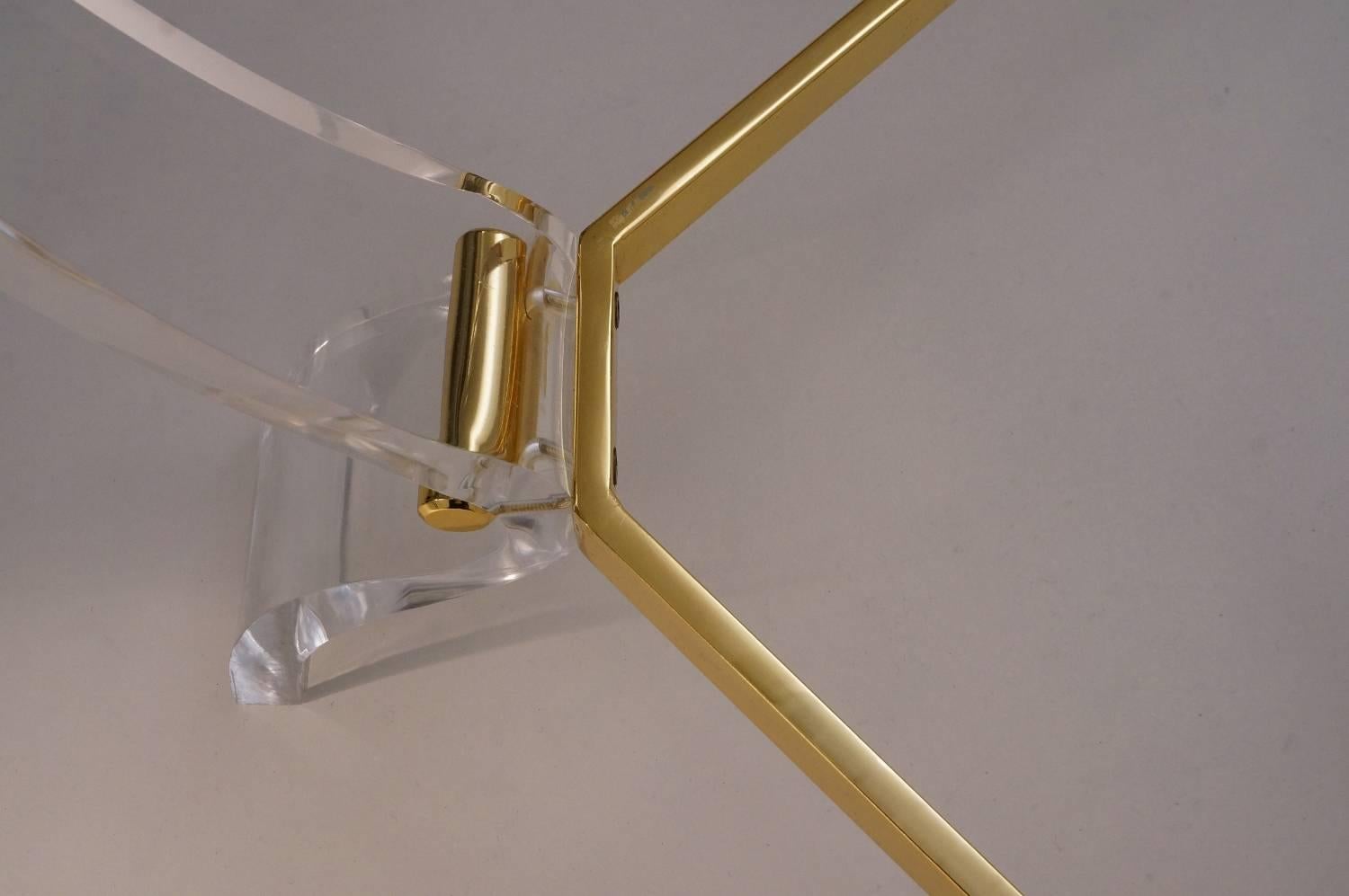 Charles Hollis Jones Table, Lucite with Gilt Detail, circa 1980s, American 3