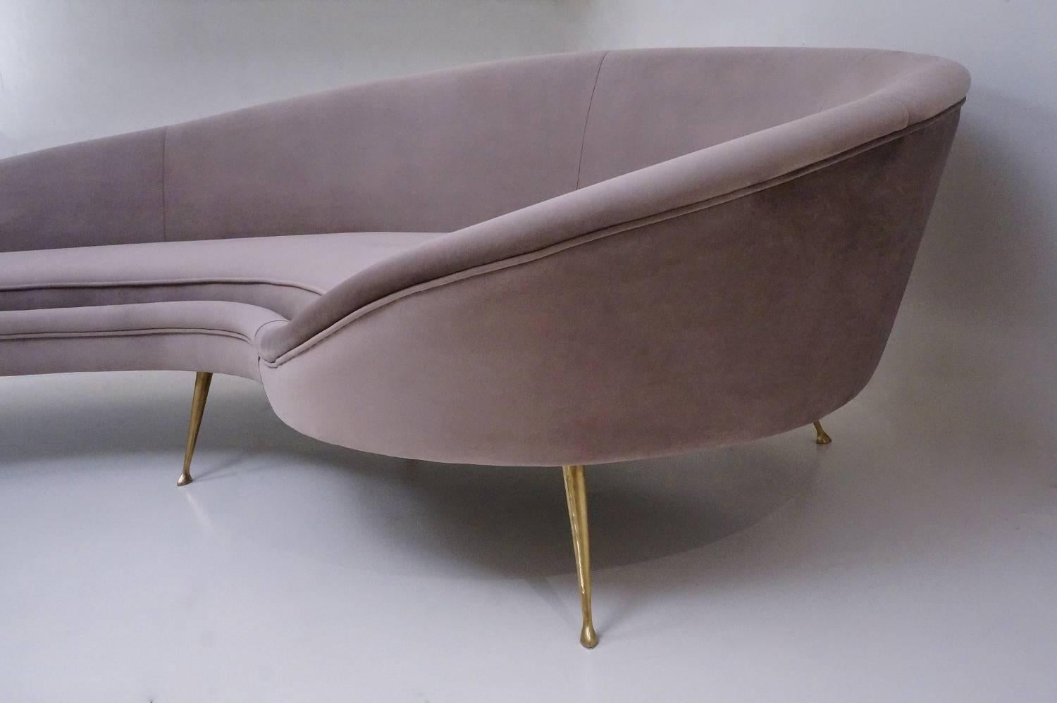 Mid-Century Modern Ico Parisi Sofa 1950s Style in New Velvet Upholstery, Italian For Sale