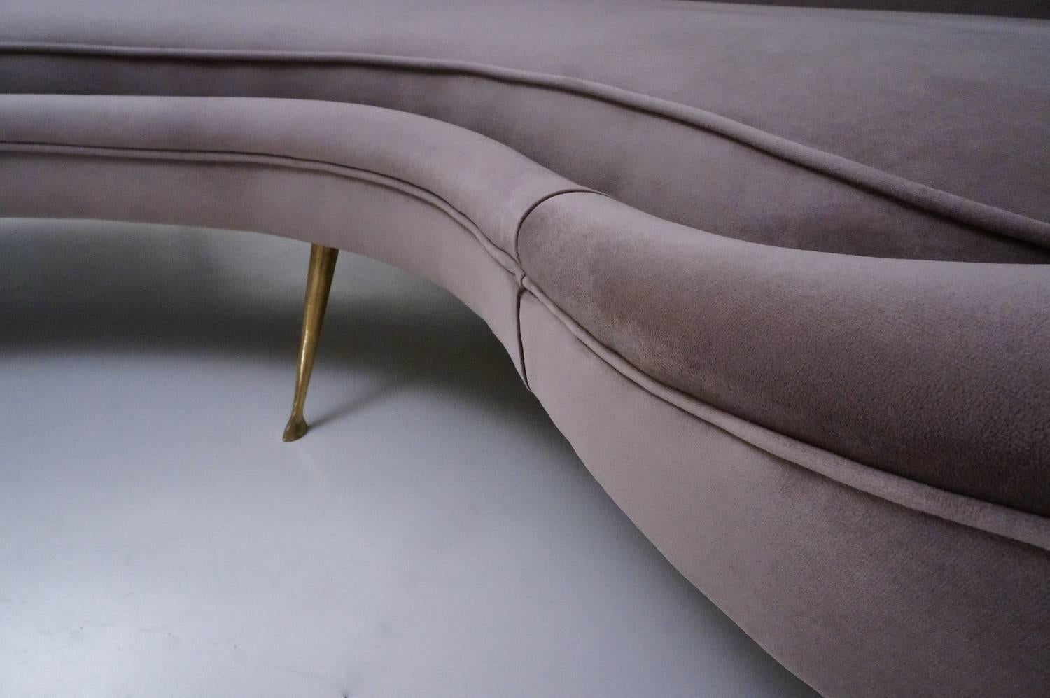 Brass Ico Parisi Sofa 1950s Style in New Velvet Upholstery, Italian For Sale