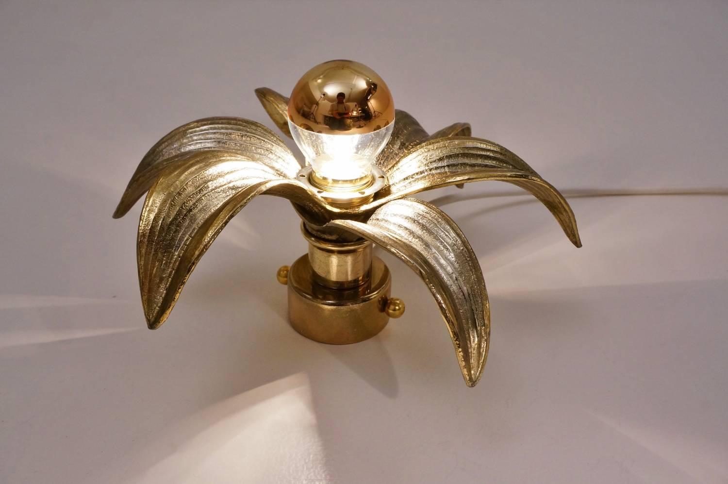 Brass Flower Wall Lights, a Pair by Massive, 1970s, Belgian, Willy Daro Style In Excellent Condition In London, GB