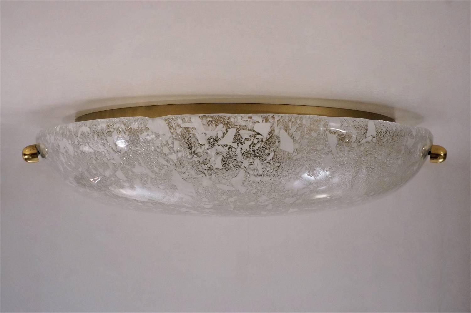 Late 20th Century Brass Flush Light with Glass Shade, Hillebrand, circa 1970s, German