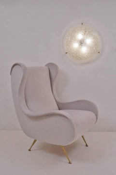 Brass Flush Light with Glass Shade, Hillebrand, circa 1970s, German