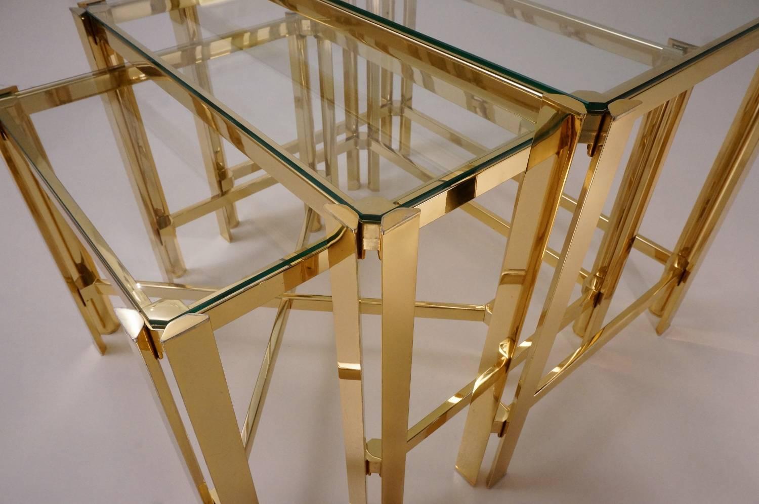 French Gold Nesting Tables, Gold-Plated Gilt by Pierre Vandel, circa 1970s, France