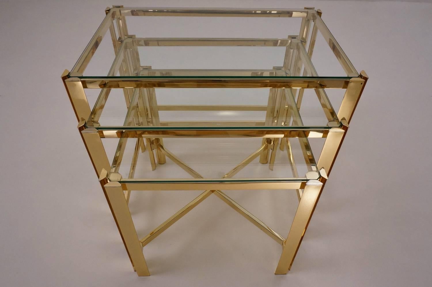 Gold Nesting Tables, Gold-Plated Gilt by Pierre Vandel, circa 1970s, France In Excellent Condition In London, GB