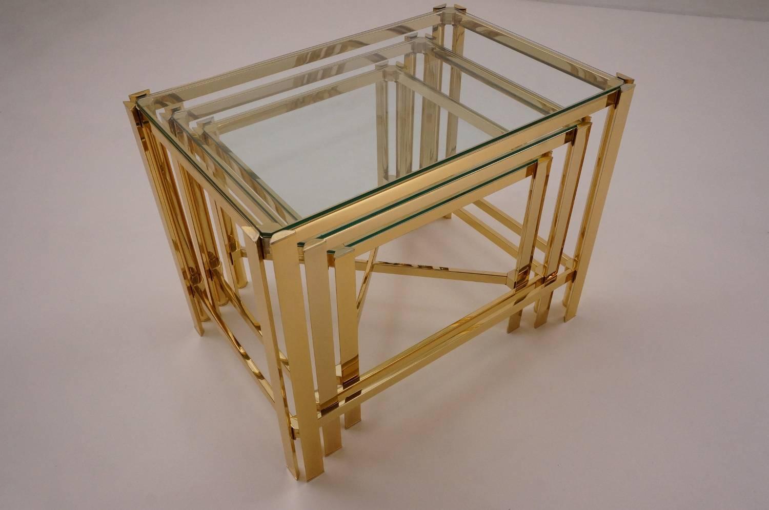 Gold Nesting Tables, Gold-Plated Gilt by Pierre Vandel, circa 1970s, France 1