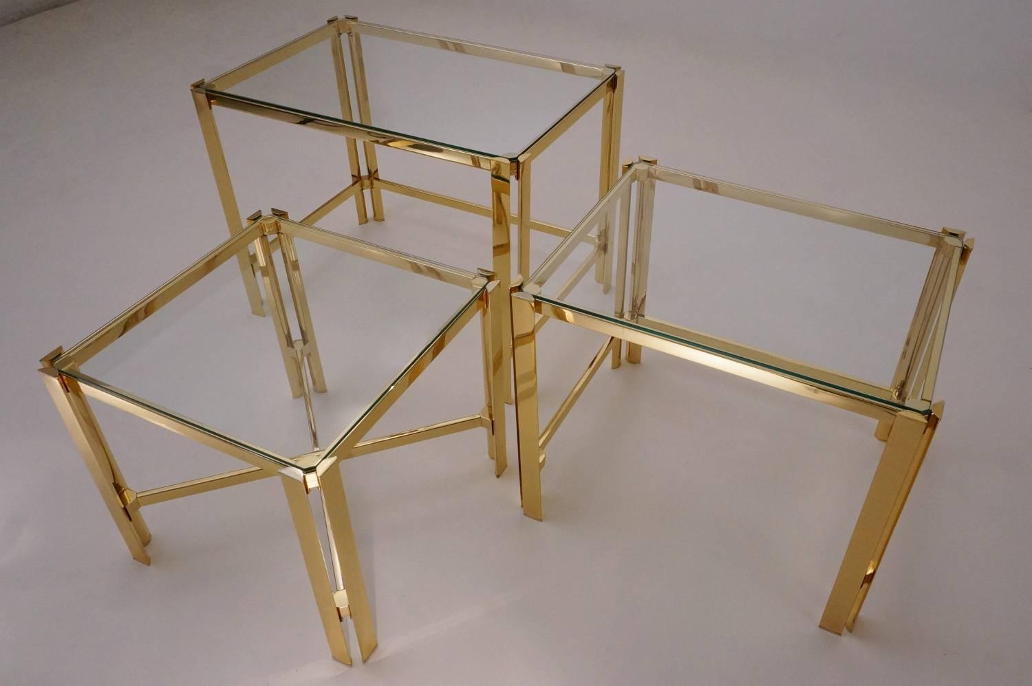 Gold Nesting Tables, Gold-Plated Gilt by Pierre Vandel, circa 1970s, France 2
