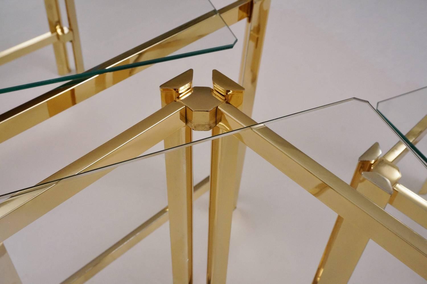 Gold Nesting Tables, Gold-Plated Gilt by Pierre Vandel, circa 1970s, France 3