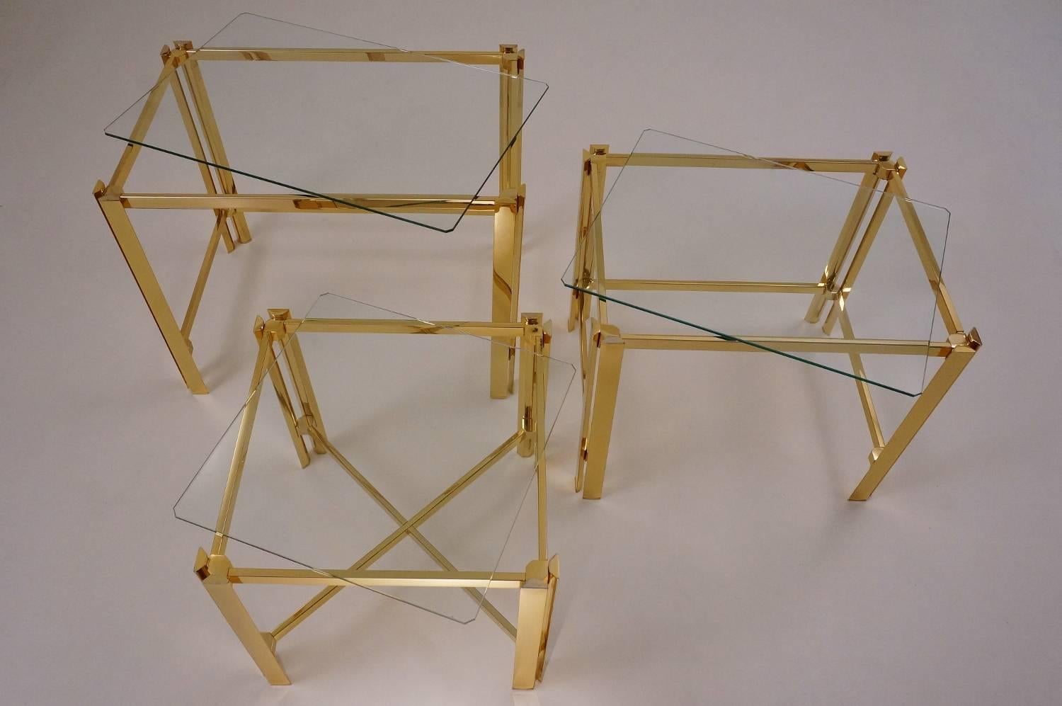 Gold Nesting Tables, Gold-Plated Gilt by Pierre Vandel, circa 1970s, France 4