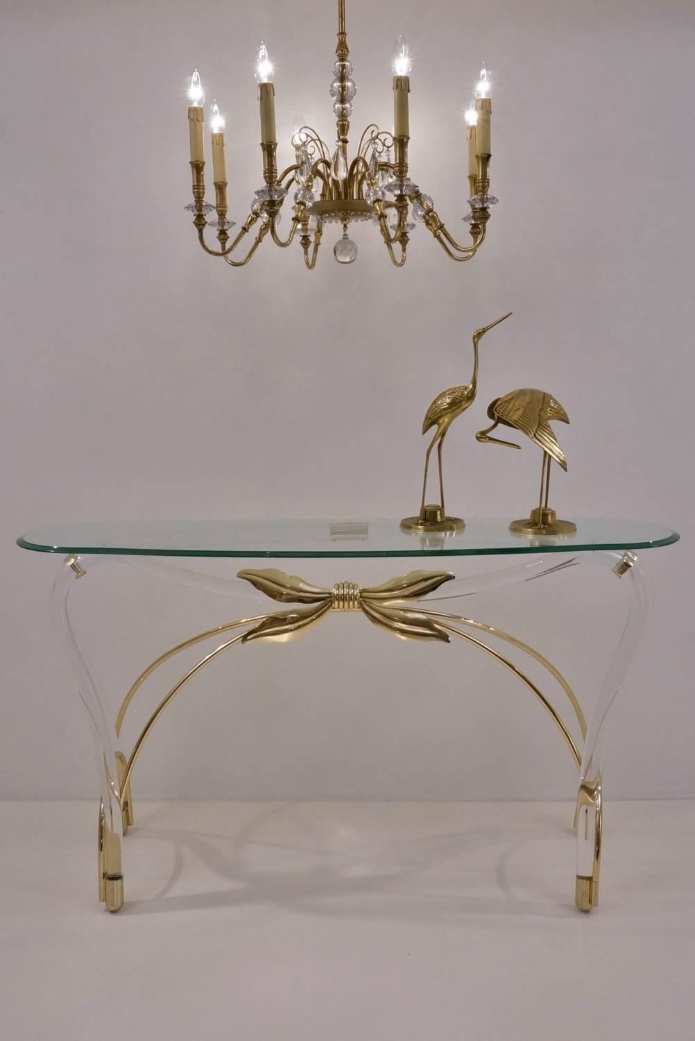 Post-Modern Jeff Messerschmidt Console Table, Lucite, Gold Plate and Glass, America