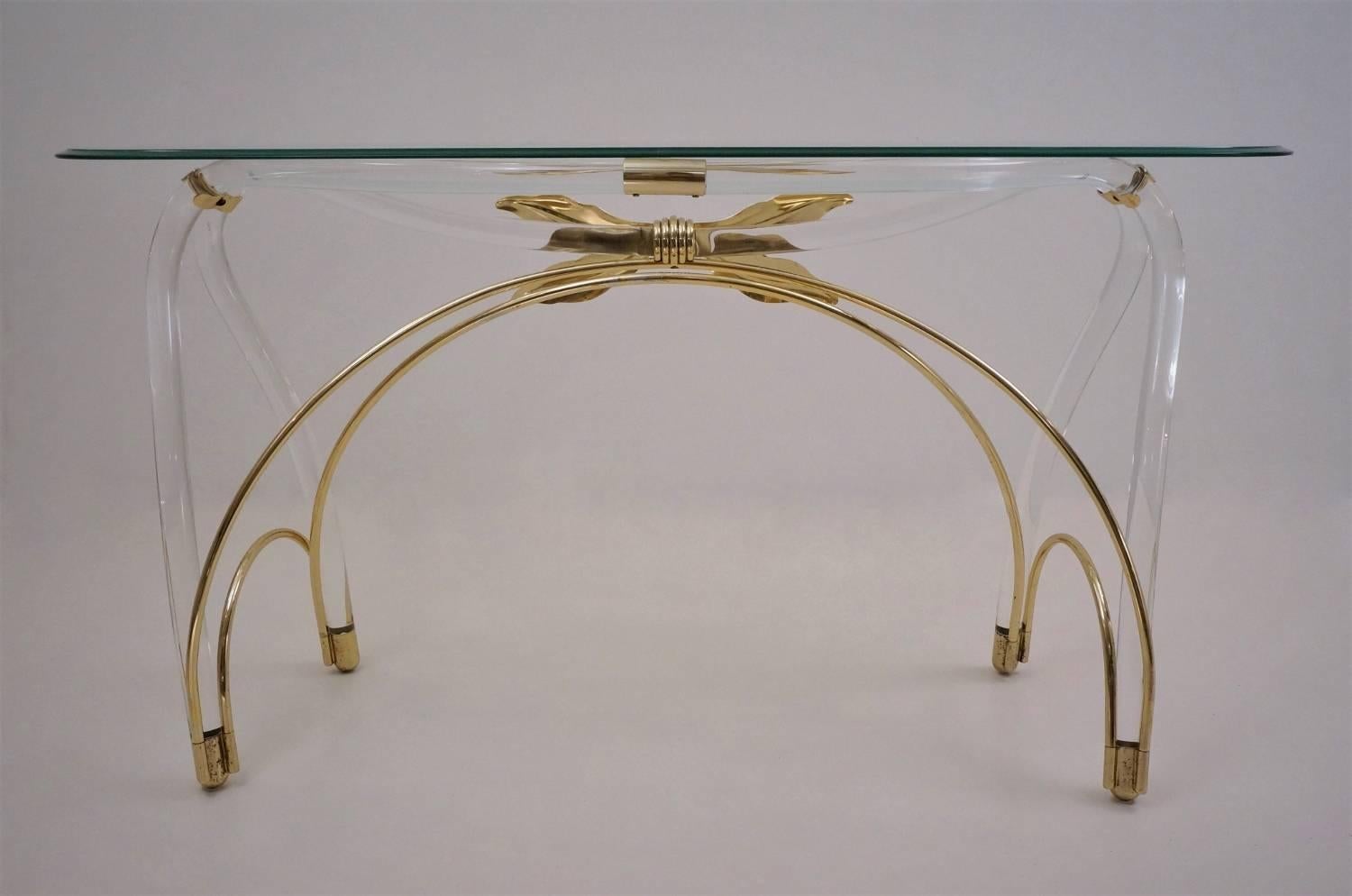 Jeff Messerschmidt Console Table, Lucite, Gold Plate and Glass, America In Good Condition In London, GB