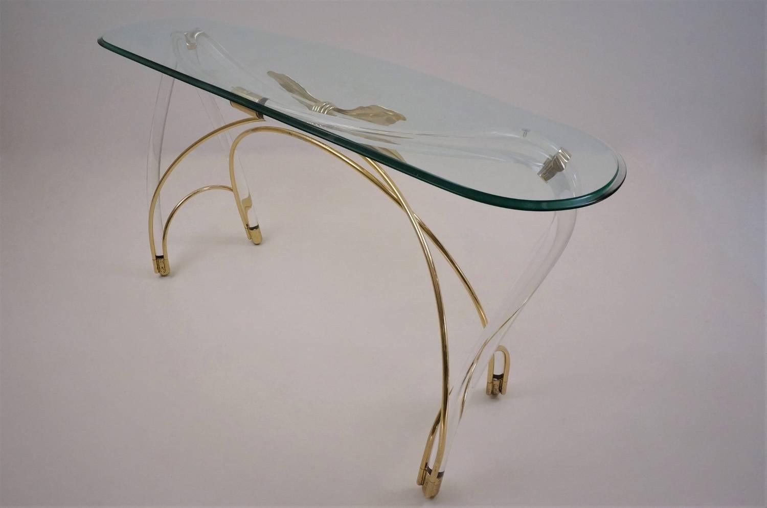 Jeff Messerschmidt Console Table, Lucite, Gold Plate and Glass, America 2