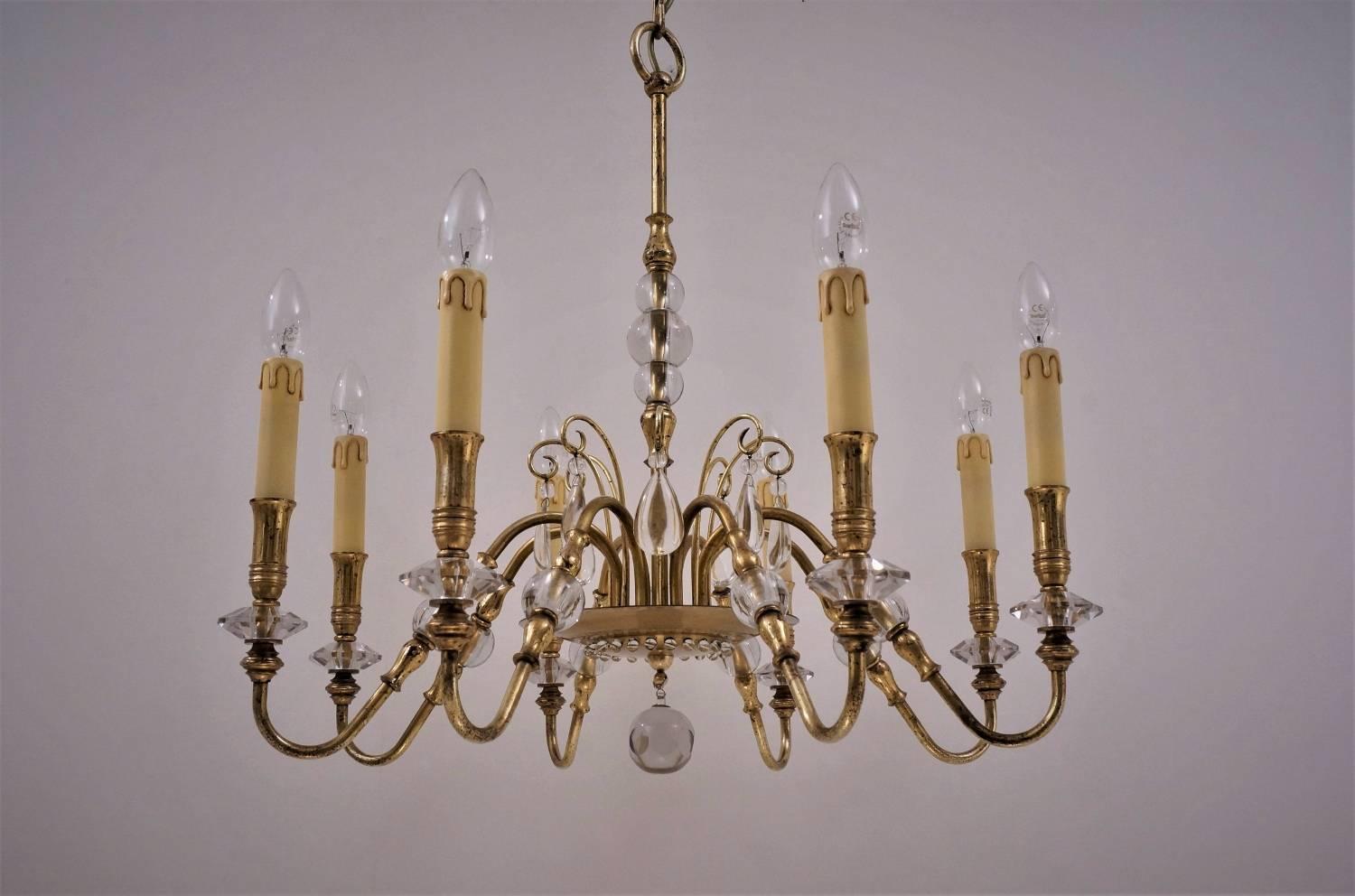 Maison Bagues Style Chandelier, Bronze and Crystal, French, circa 1940s In Good Condition For Sale In London, GB