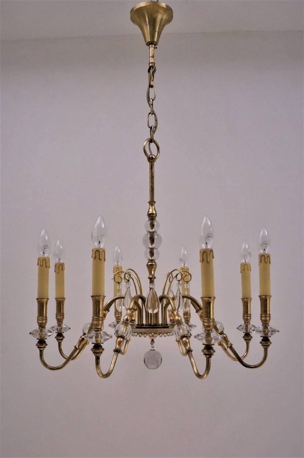 Maison Bagues Style Chandelier, Bronze and Crystal, French, circa 1940s For Sale 1
