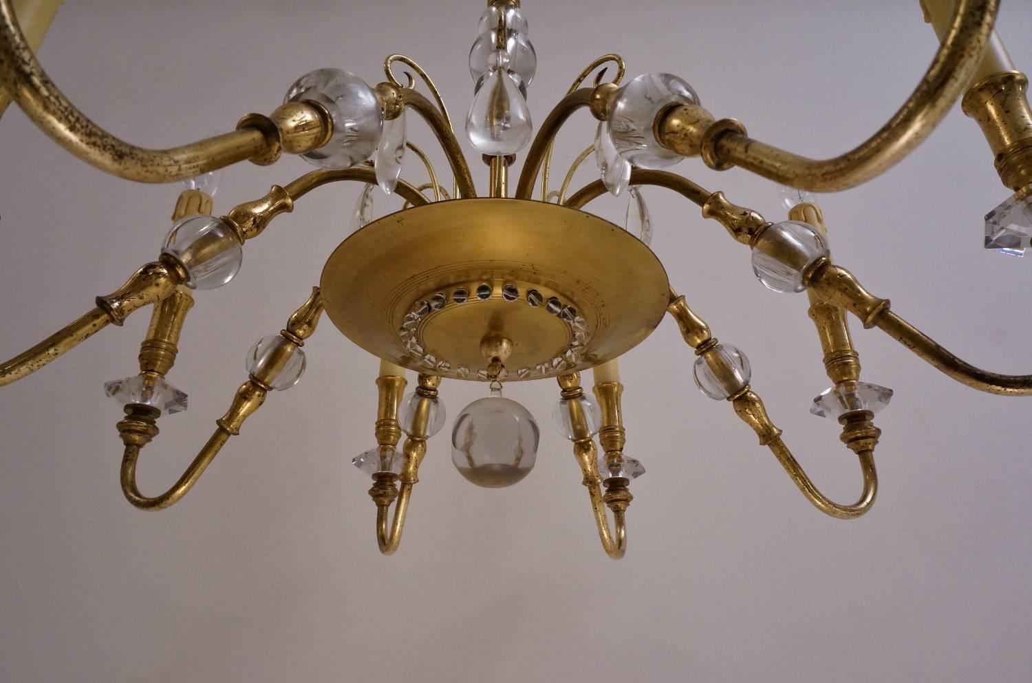 Maison Bagues Style Chandelier, Bronze and Crystal, French, circa 1940s For Sale 4