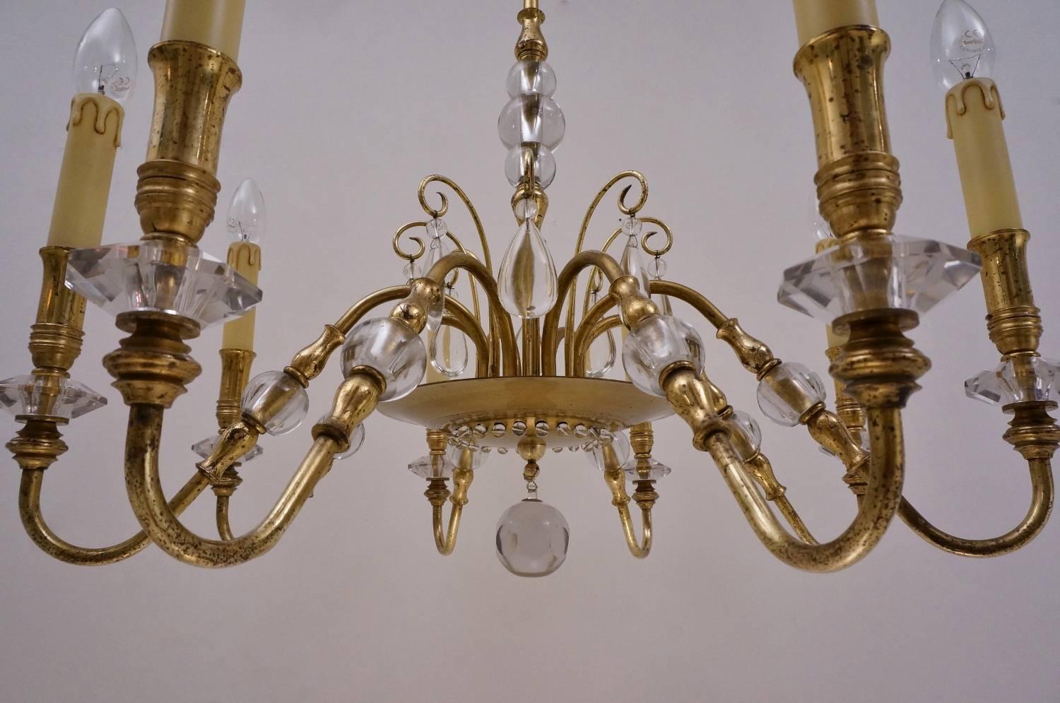 Maison Bagues Style Chandelier, Bronze and Crystal, French, circa 1940s For Sale 3