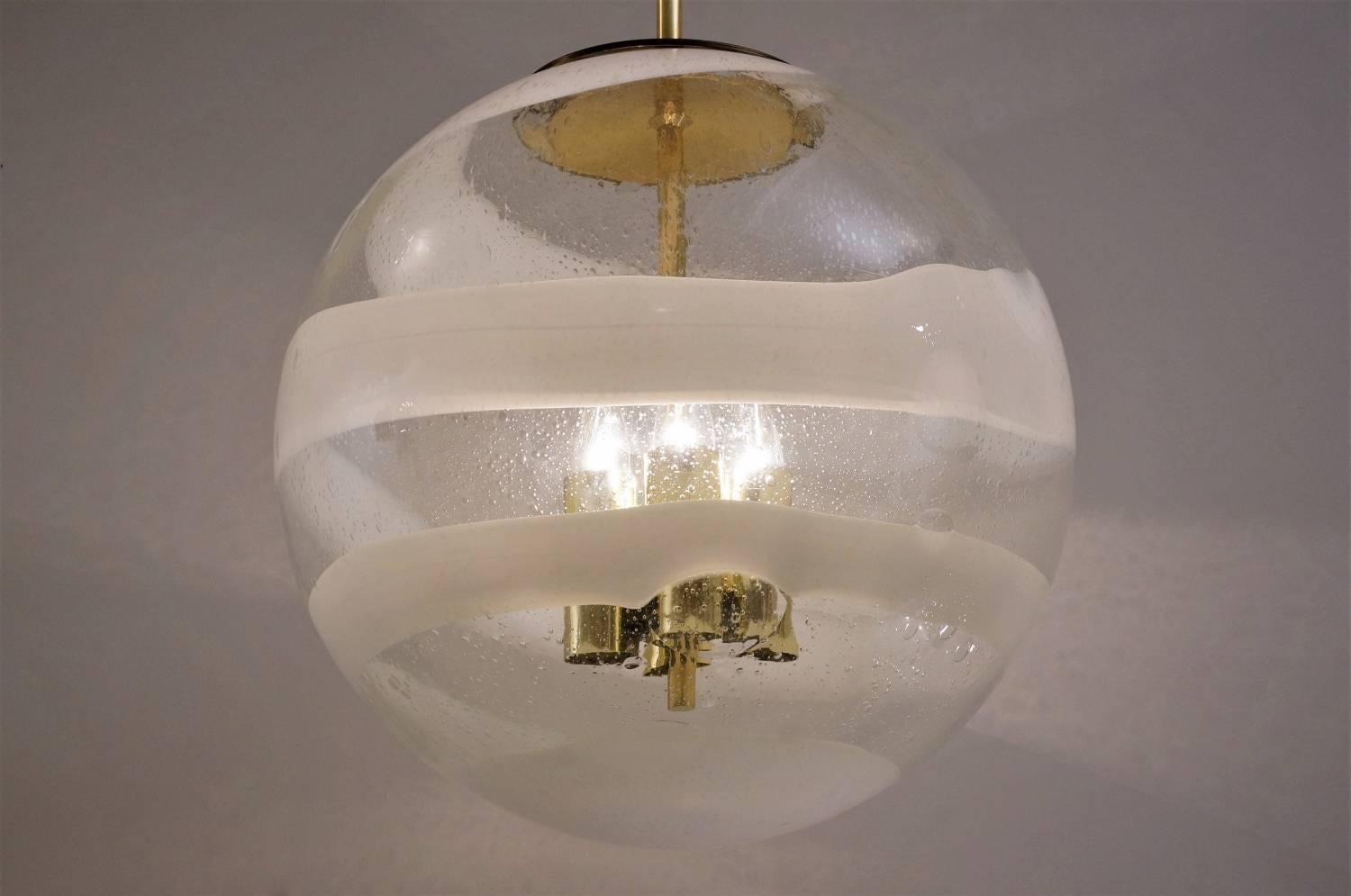 Limburg Glass Ball Pendant, Murano Glass and Brass, German, circa 1970s 1