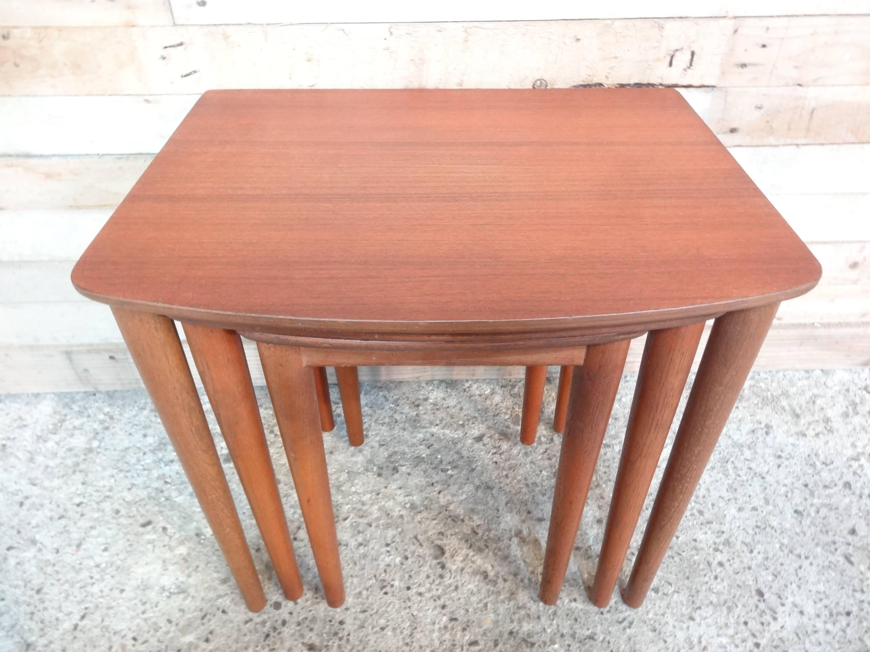 Mid-Century Modern 1960 Sought after Danish Solid Teak Nest of Three Tables 1