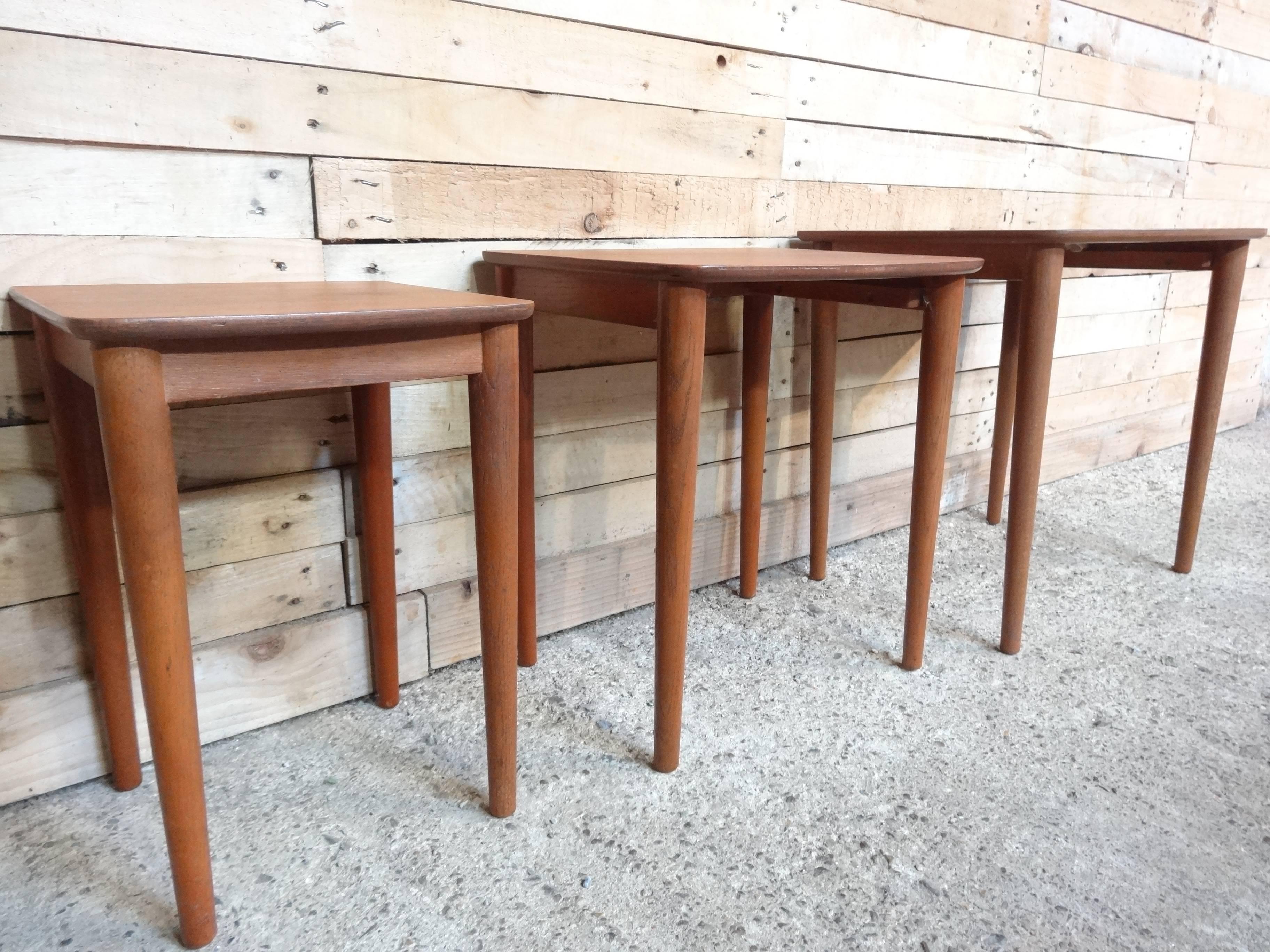 Mid-Century Modern 1960 Sought after Danish Solid Teak Nest of Three Tables 2