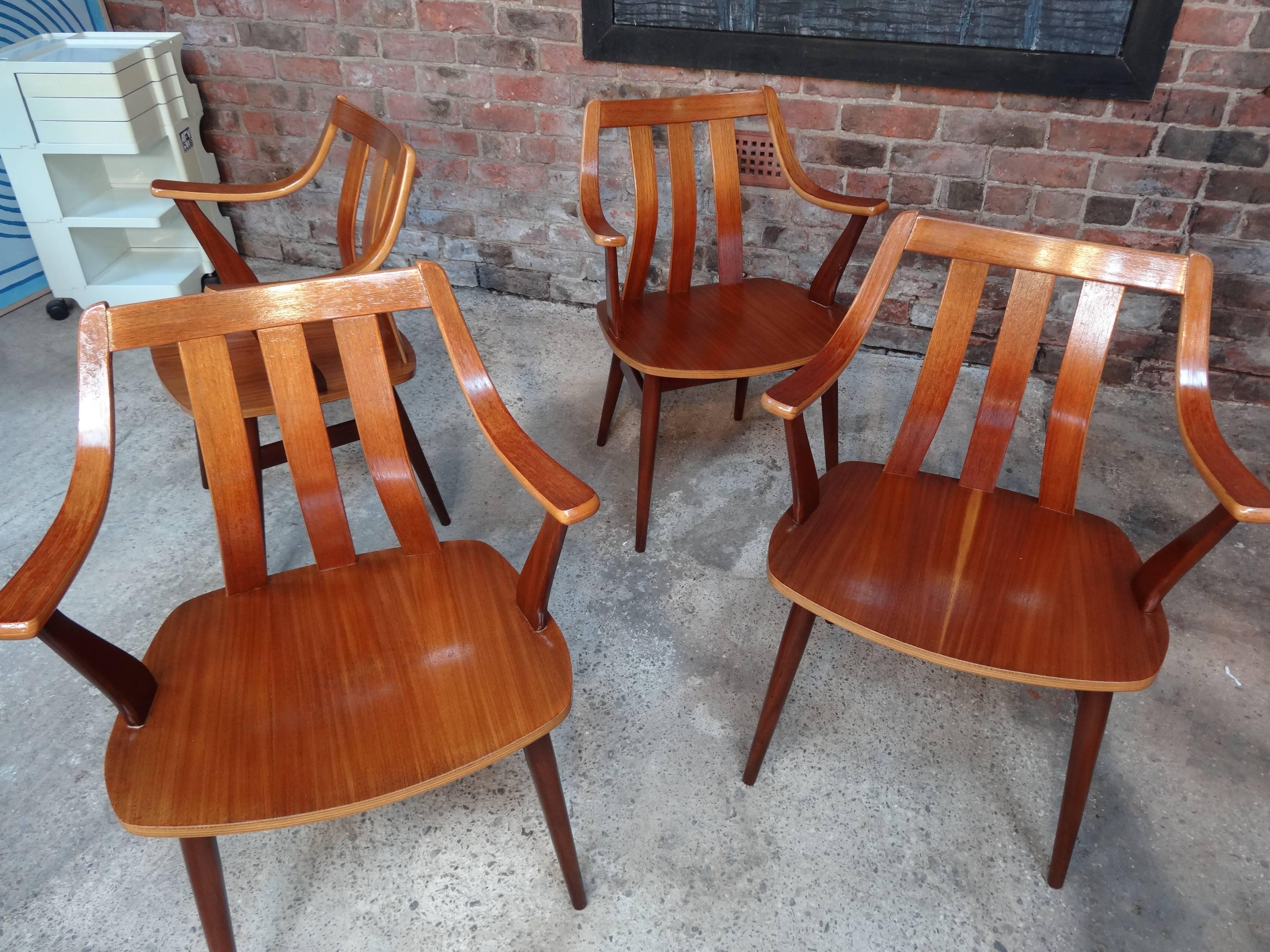 20th Century Mid-Century Modern 1960, Four Teak Designer Bentwood Chairs For Sale