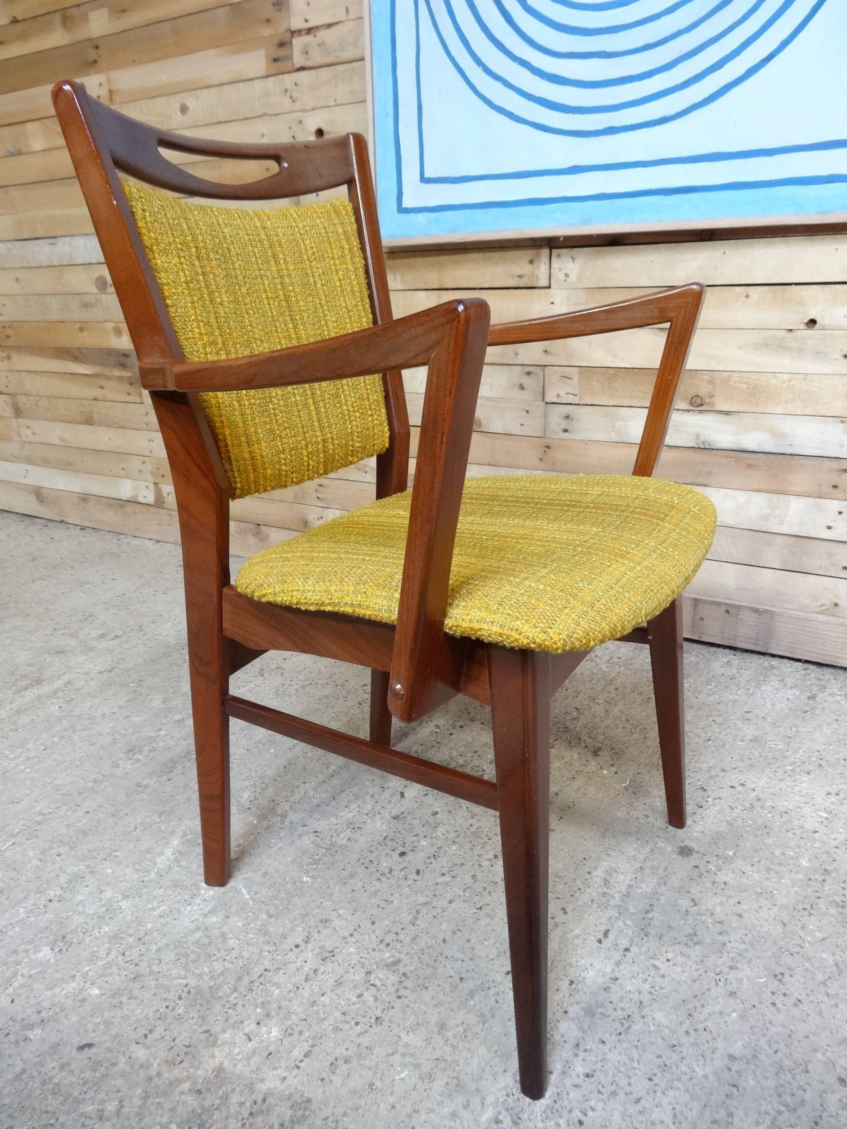 Mid-Century Modern 1950 Danish Teak Armchair with Yellow Fabric In Excellent Condition In Markington, GB