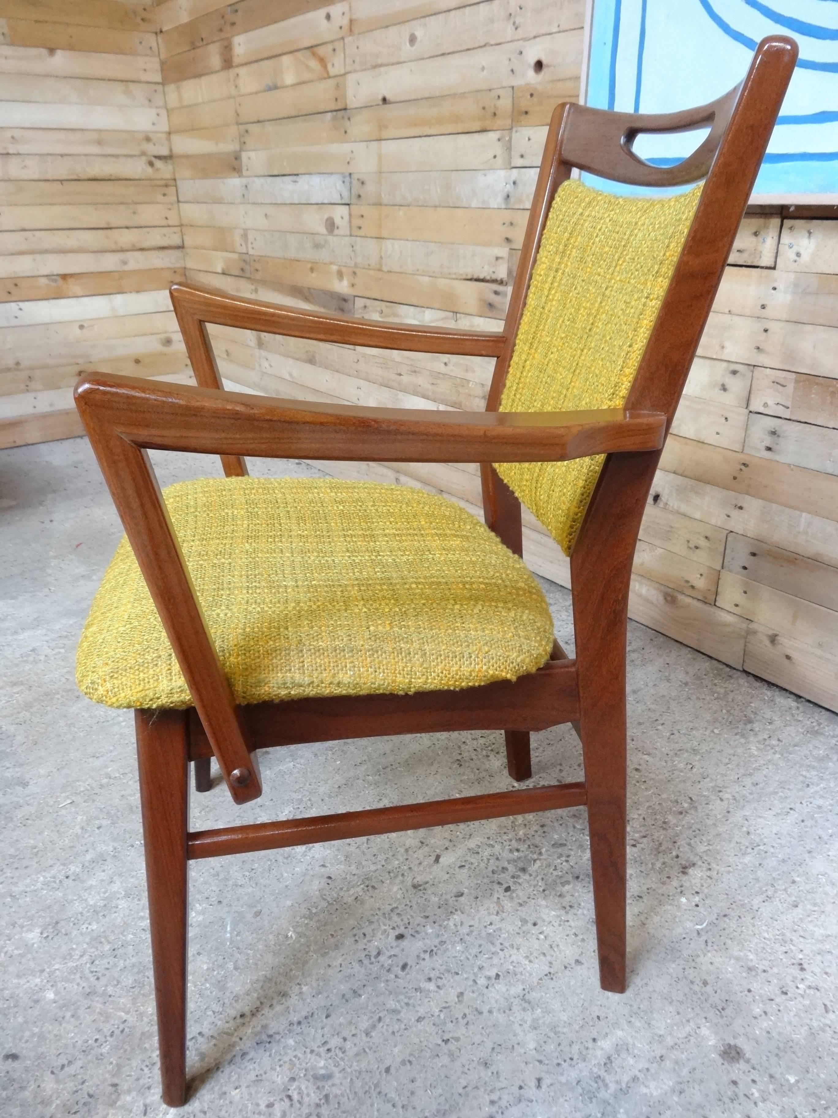 20th Century Mid-Century Modern 1950 Danish Teak Armchair with Yellow Fabric