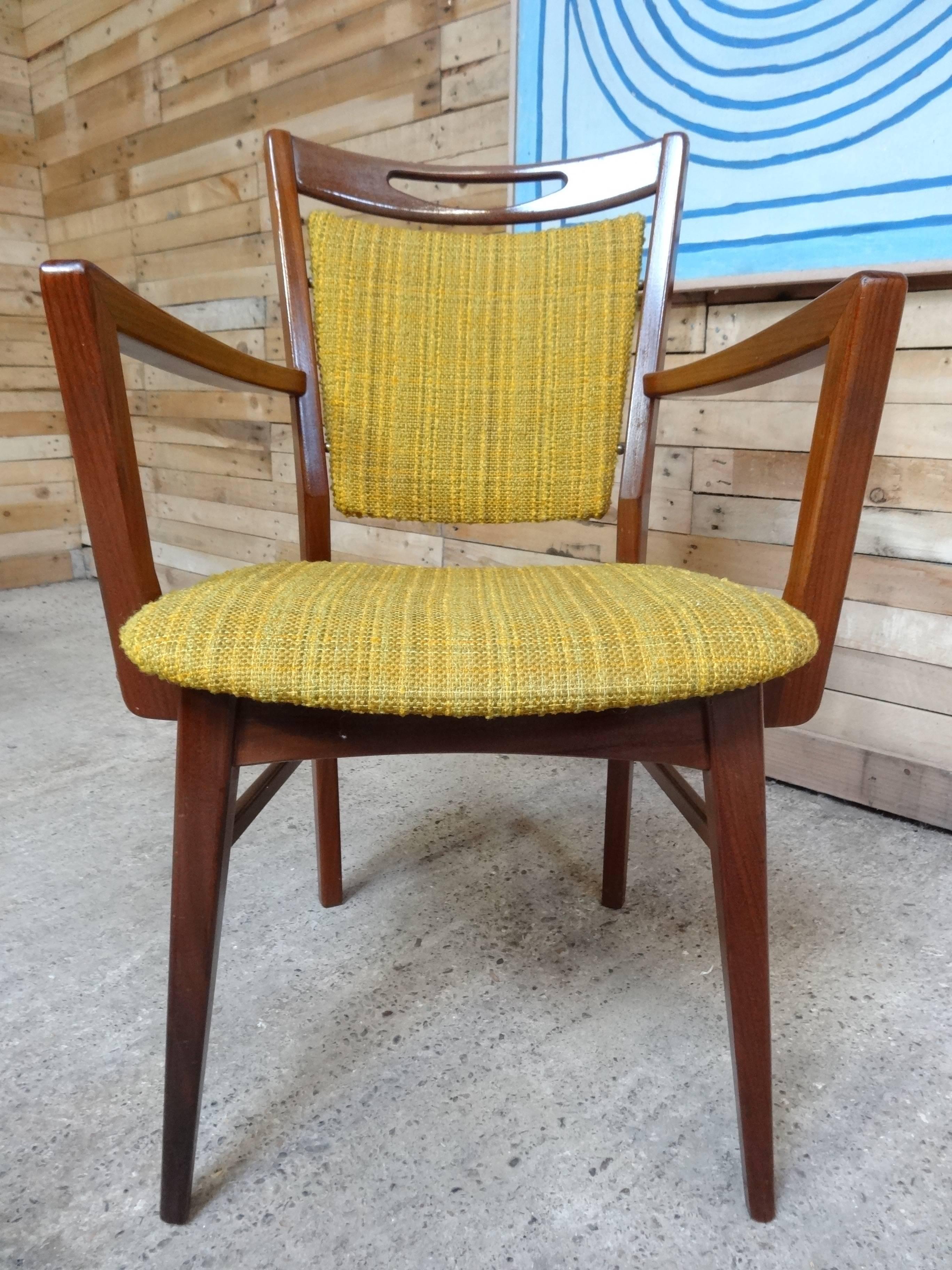 Mid-Century Modern 1950 Danish Teak Armchair with Yellow Fabric 1