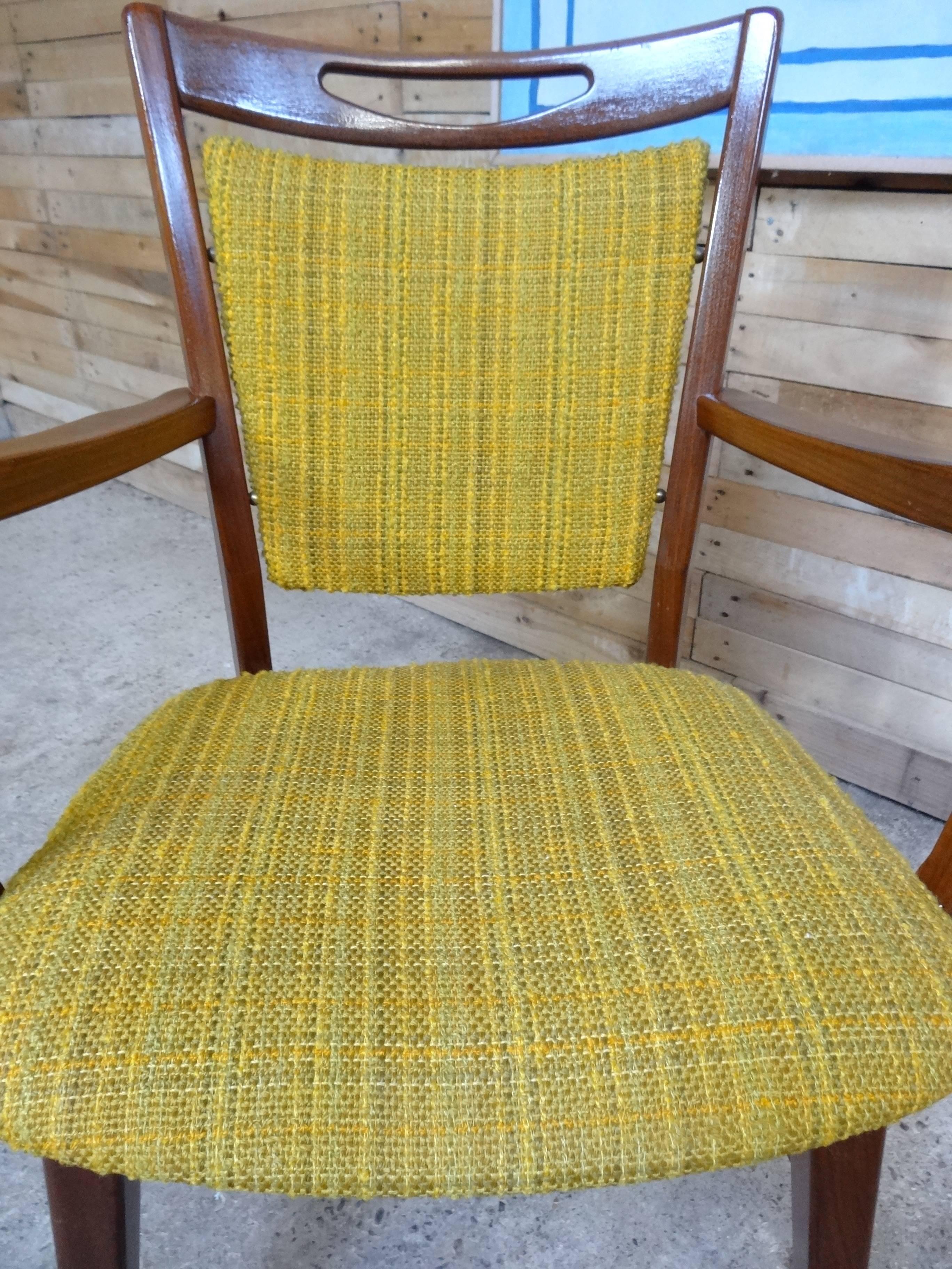 Mid-Century Modern 1950 Danish Teak Armchair with Yellow Fabric 2