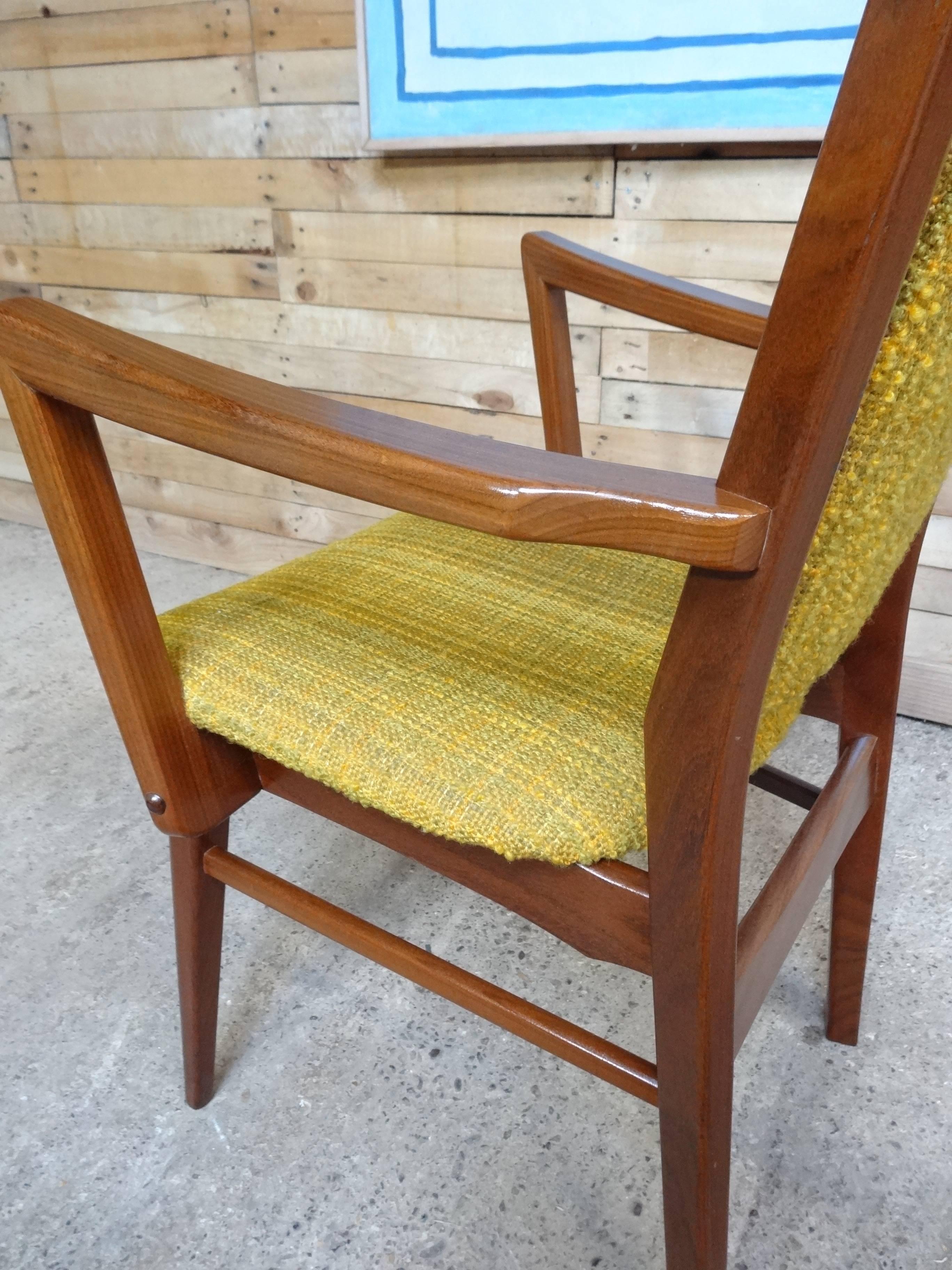 Mid-Century Modern 1950 Danish Teak Armchair with Yellow Fabric 3