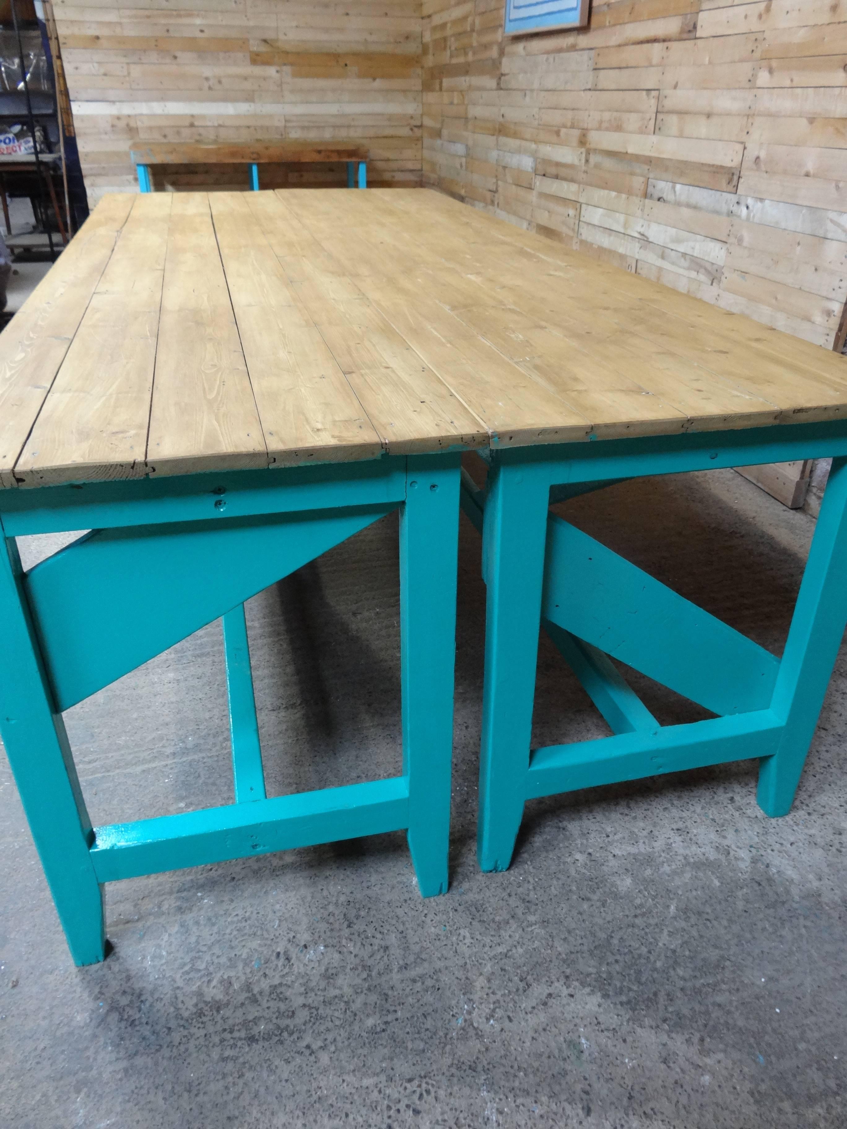 Arts and Crafts 1910s Extra Large Light Retro Green Kitchen Table or Shop Display
